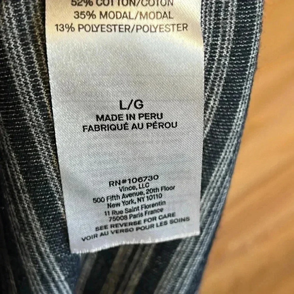 Vince Mens hooded pullover gray light blue stripes Lg cotton Modal Polyester Y2K - Picture 8 of 9